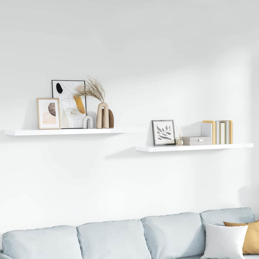 Floating Wall Shelves 2 pcs High Gloss White 120x23.5x3.8cm MDF