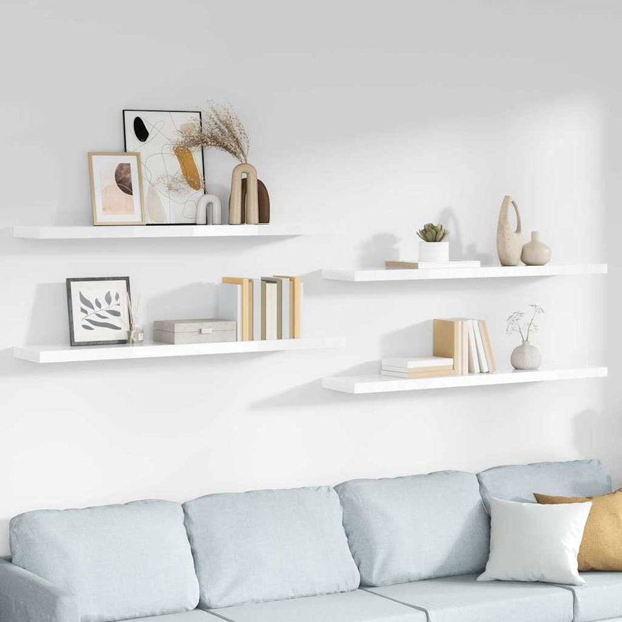 Floating Wall Shelves 4 pcs High Gloss White 120x23.5x3.8cm MDF