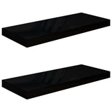Floating Wall Shelves 2 pcs High Gloss Black 60x23.5x3.8 cm MDF - Front View