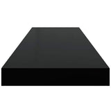 Floating Wall Shelf High Gloss Black 80x23.5x3.8 cm MDF - Close-Up Angle