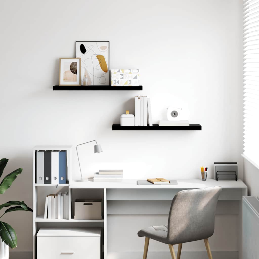 Floating Wall Shelves 2 pcs High Gloss Black 80x23.5x3.8 cm MDF