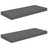 Floating Wall Shelves 2 pcs High Gloss Grey 60x23.5x3.8 cm MDF - Front View