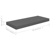 Floating Wall Shelves 2 pcs High Gloss Grey 60x23.5x3.8 cm MDF - Low Angle