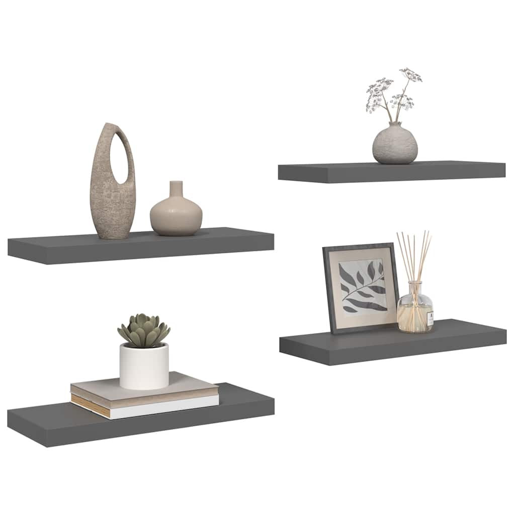 Floating Wall Shelves 4 pcs High Gloss Grey 60x23.5x3.8 cm MDF