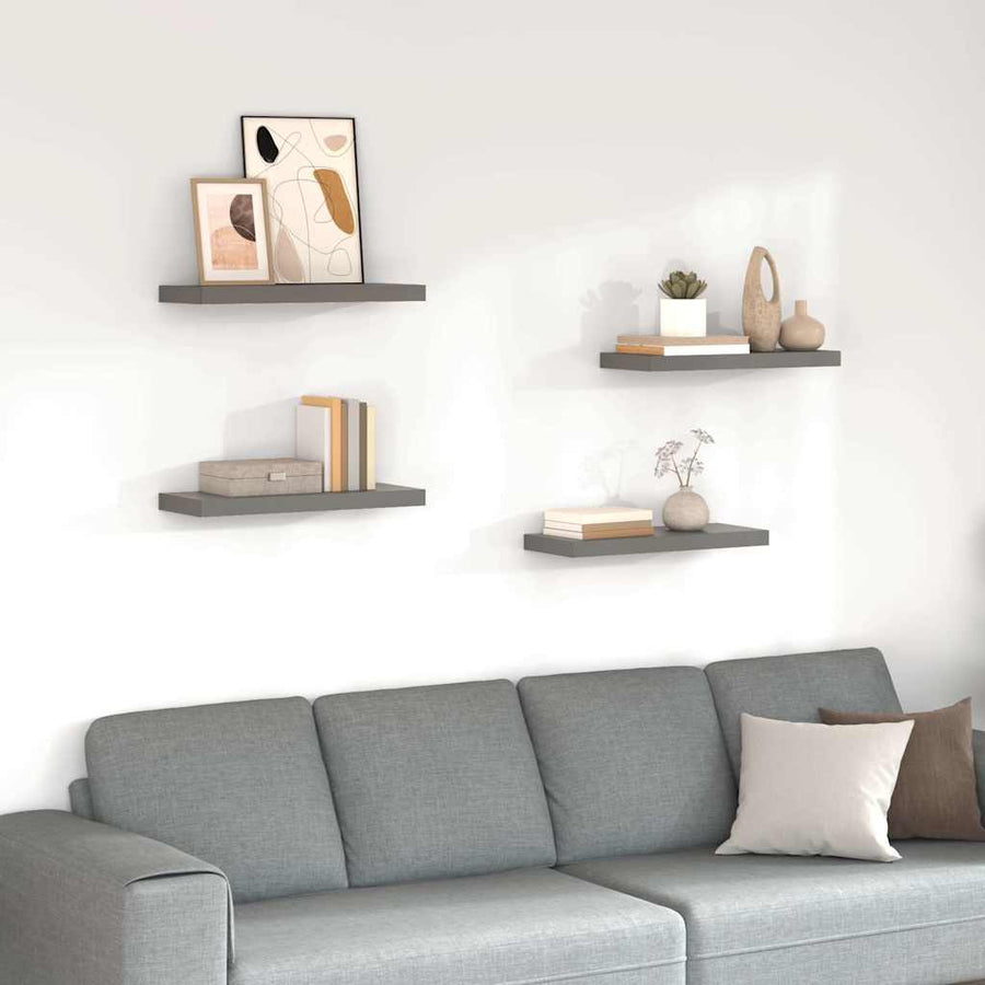Floating Wall Shelves 4 pcs High Gloss Grey 60x23.5x3.8 cm MDF