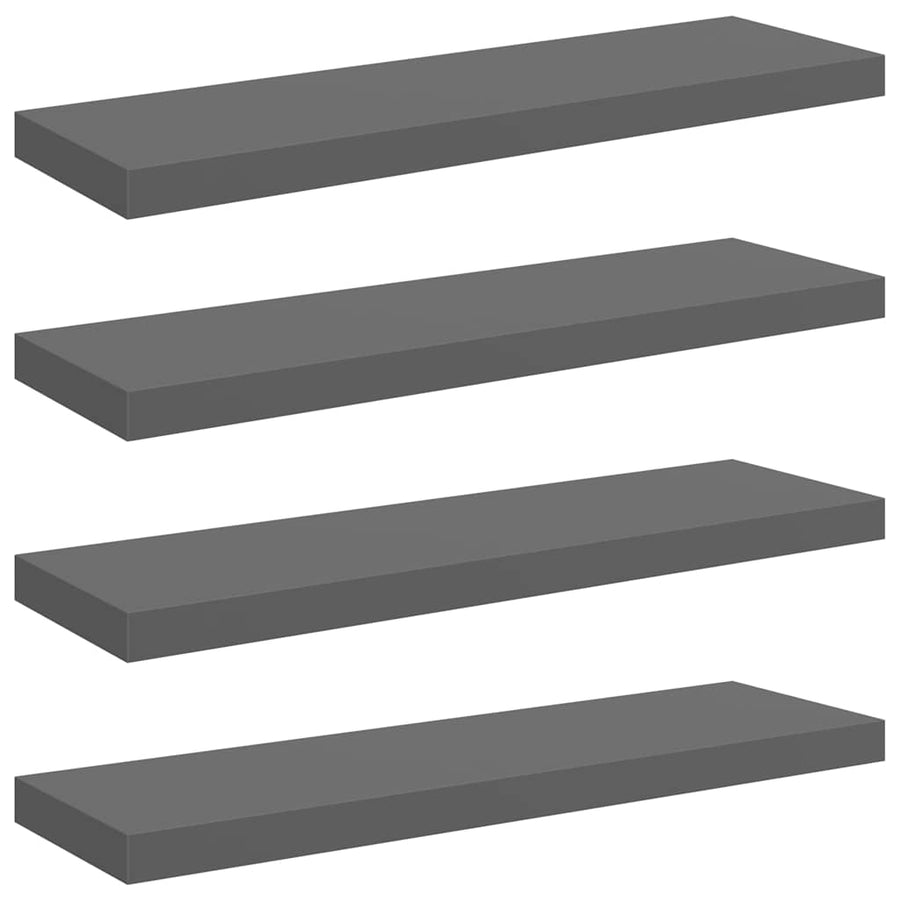 Floating Wall Shelves 4 pcs High Gloss Grey 80x23.5x3.8 cm MDF