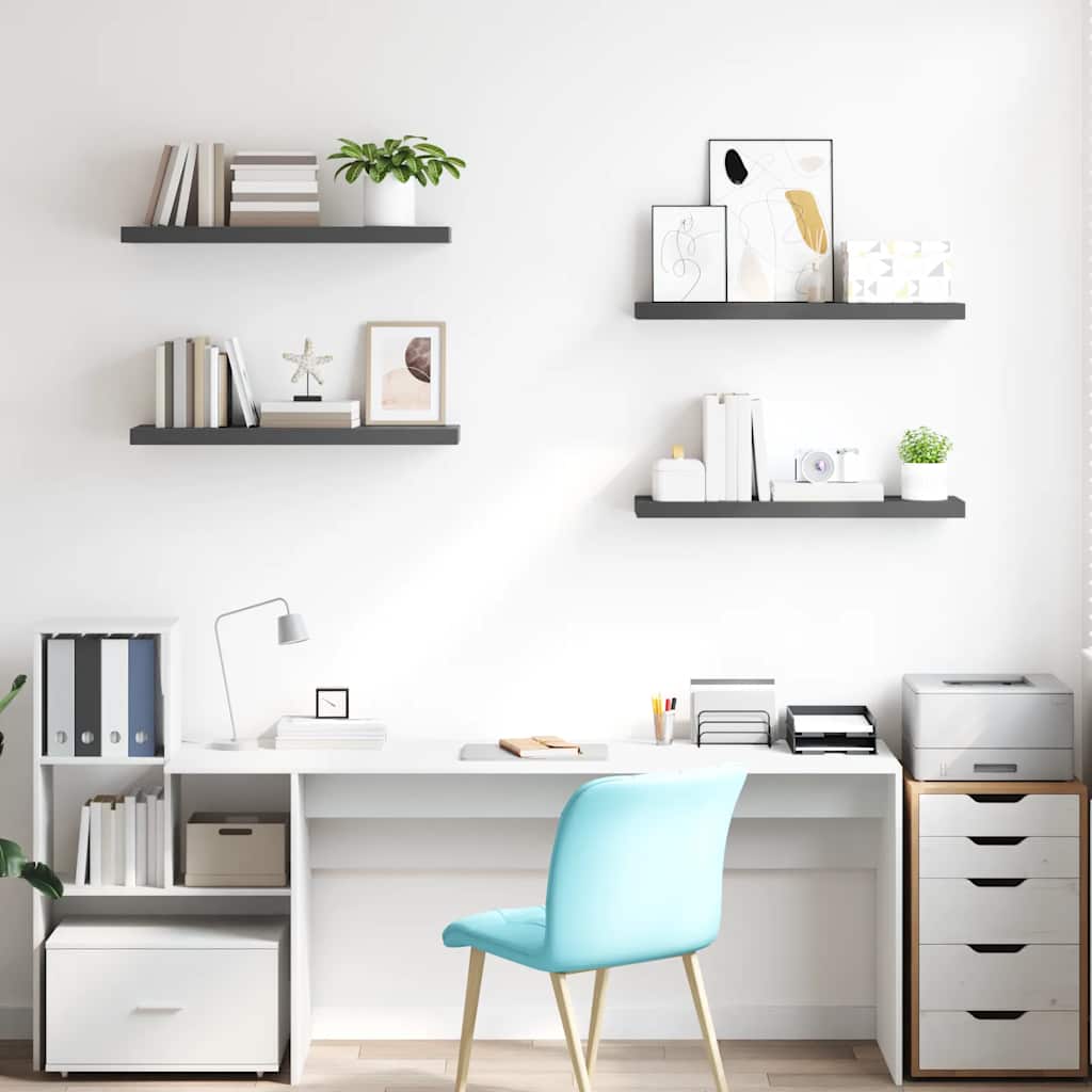 Floating Wall Shelves 4 pcs High Gloss Grey 80x23.5x3.8 cm MDF