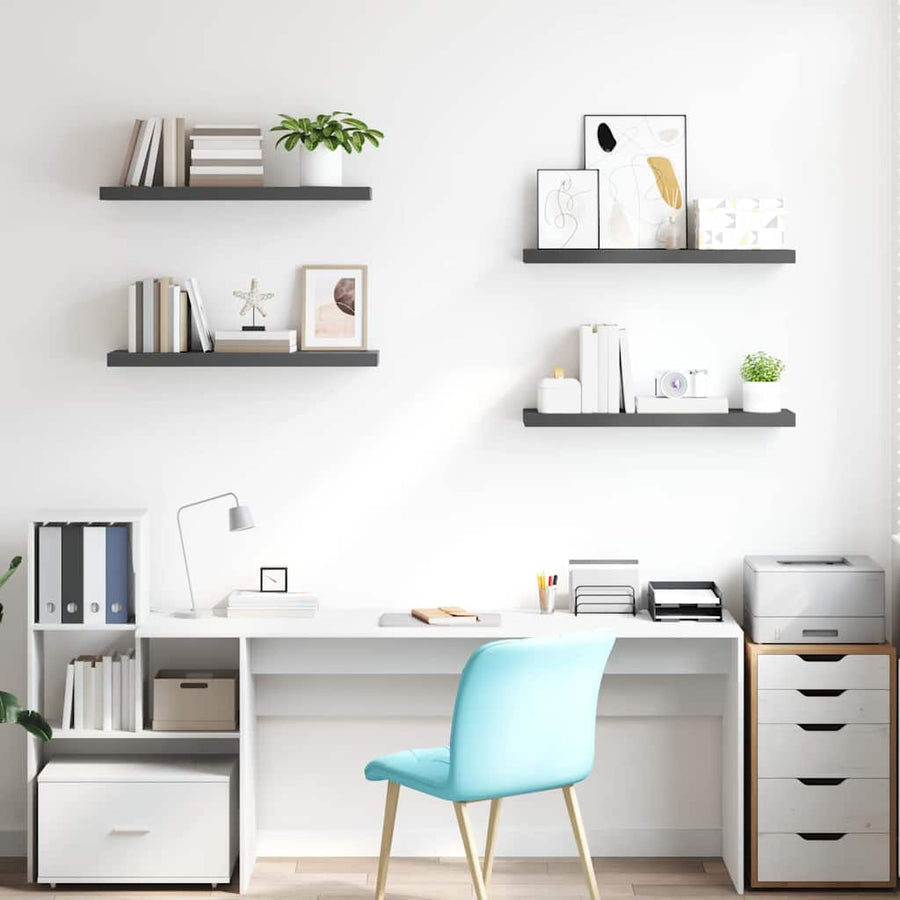 Floating Wall Shelves 4 pcs High Gloss Grey 80x23.5x3.8 cm MDF