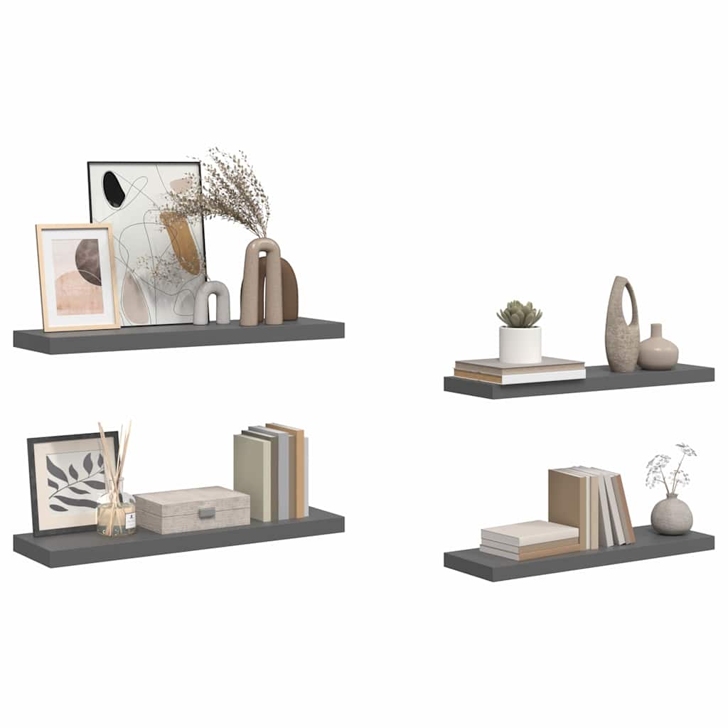 Floating Wall Shelves 4 pcs High Gloss Grey 80x23.5x3.8 cm MDF