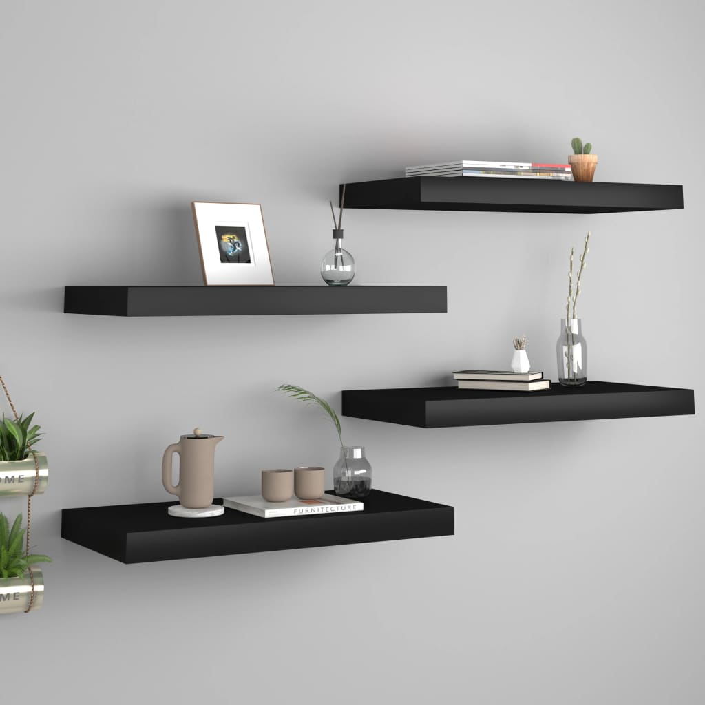 Floating Wall Shelves 4 pcs Black 50x23.5x3.8 cm MDF