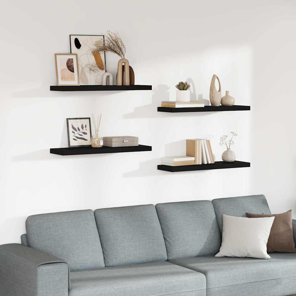 Floating Wall Shelves 4 pcs Black 80x23.5x3.8 cm MDF