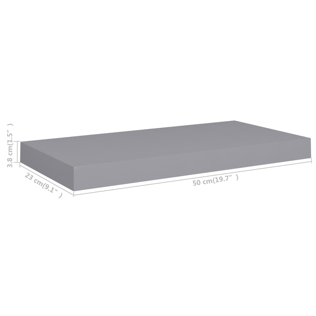 Floating Wall Shelf Grey 50x23.5x3.8 cm MDF