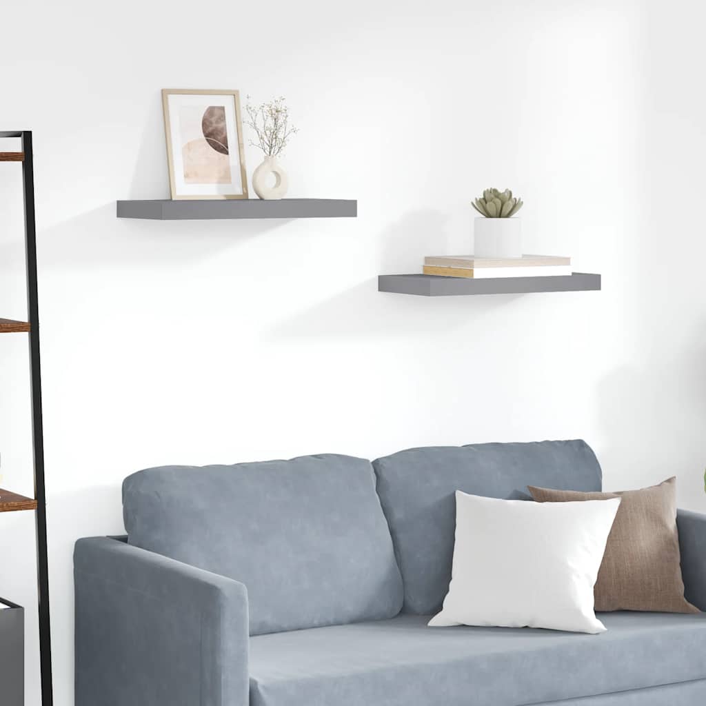 Floating Wall Shelves 2 pcs Grey 50x23.5x3.8 cm MDF
