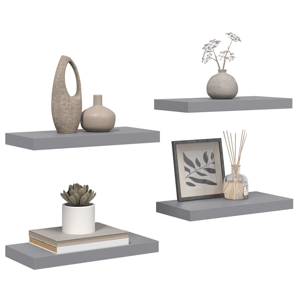 Floating Wall Shelves 4 pcs Grey 50x23.5x3.8 cm MDF