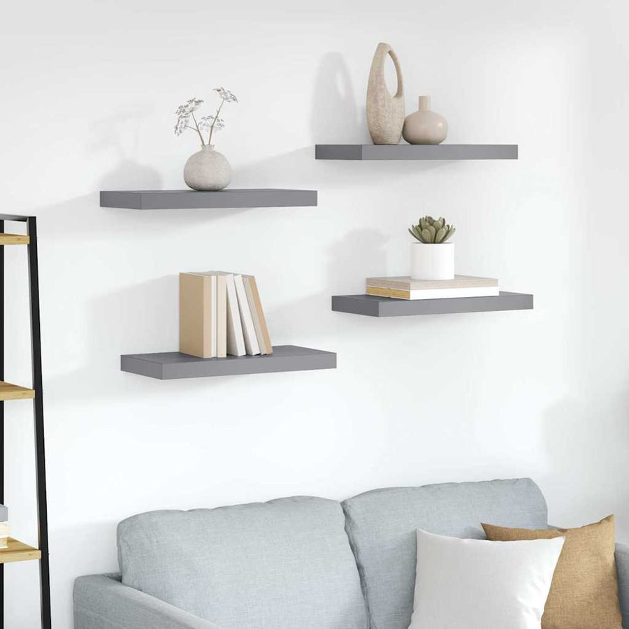 Floating Wall Shelves 4 pcs Grey 50x23.5x3.8 cm MDF
