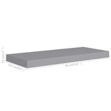 Floating Wall Shelves 2 pcs Grey 60x23.5x3.8 cm MDF - Low Angle