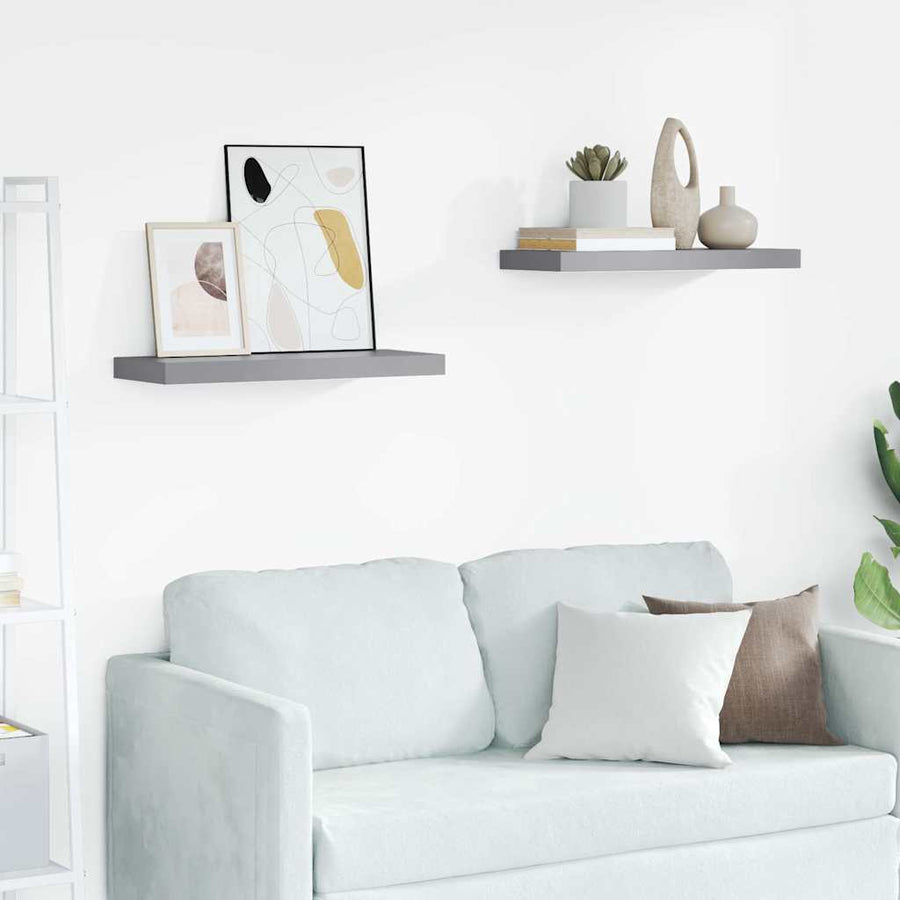 Floating Wall Shelves 2 pcs Grey 60x23.5x3.8 cm MDF