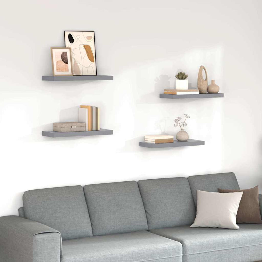 Floating Wall Shelves 4 pcs Grey 60x23.5x3.8 cm MDF