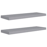 Floating Wall Shelves 2 pcs Grey 80x23.5x3.8 cm MDF - Front View