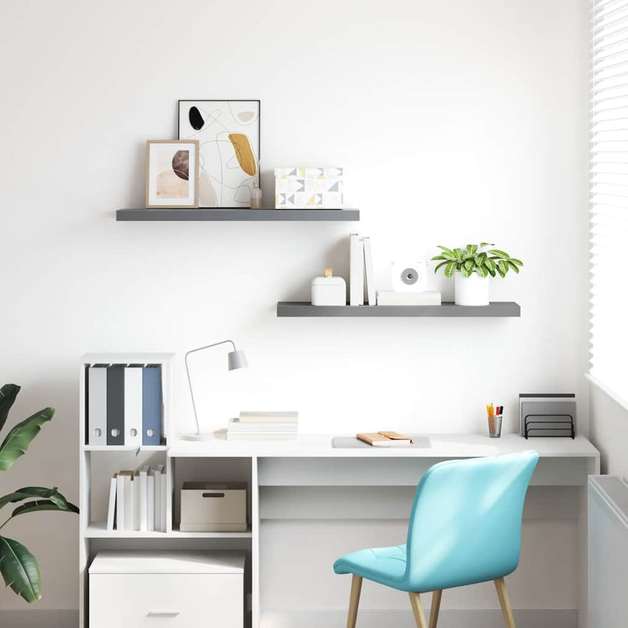 Floating Wall Shelves 2 pcs Grey 90x23.5x3.8 cm MDF