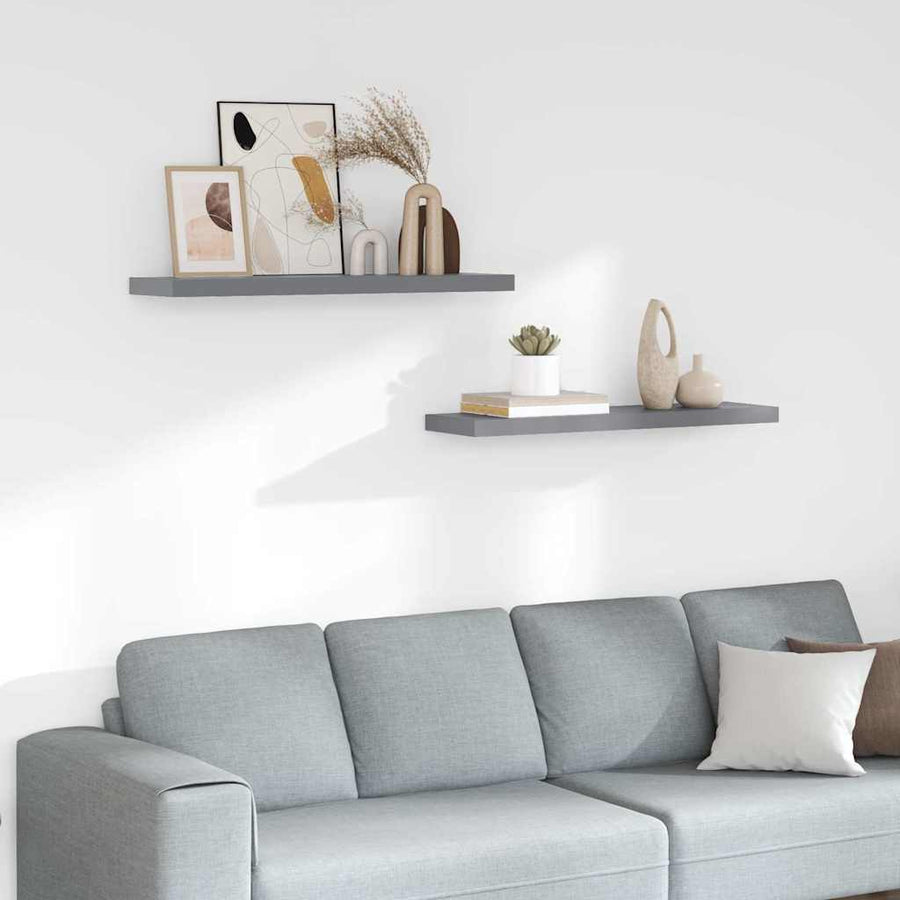 Floating Wall Shelves 2 pcs Grey 90x23.5x3.8 cm MDF