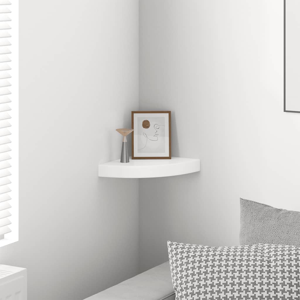 Floating Corner Shelf High Gloss White 25x25x3.8 cm MDF