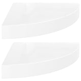 Floating Corner Shelves 2 pcs High Gloss White 25x25x3.8 cm MDF - Front View