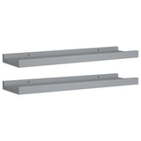Picture Frame Ledge Shelves 2 pcs Grey 40x9x3 cm MDF - Front View