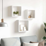 Wall Cube Shelves 3 pcs White MDF - Side View