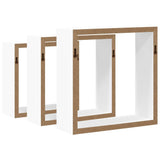 Wall Cube Shelves 3 pcs White MDF - Close-Up Angle