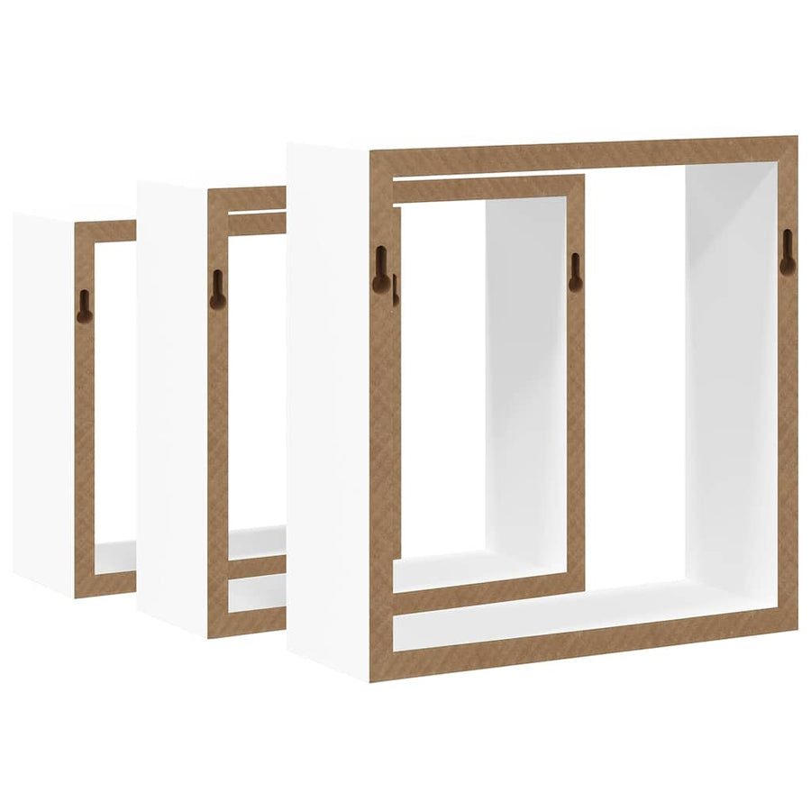 Wall Cube Shelves 3 pcs White MDF