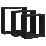 Wall Cube Shelves 3 pcs Black MDF - Front View