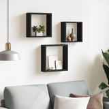 Wall Cube Shelves 3 pcs Black MDF - Side View