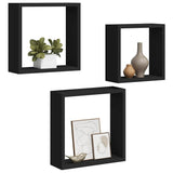 Wall Cube Shelves 3 pcs Black MDF - Top-Down View