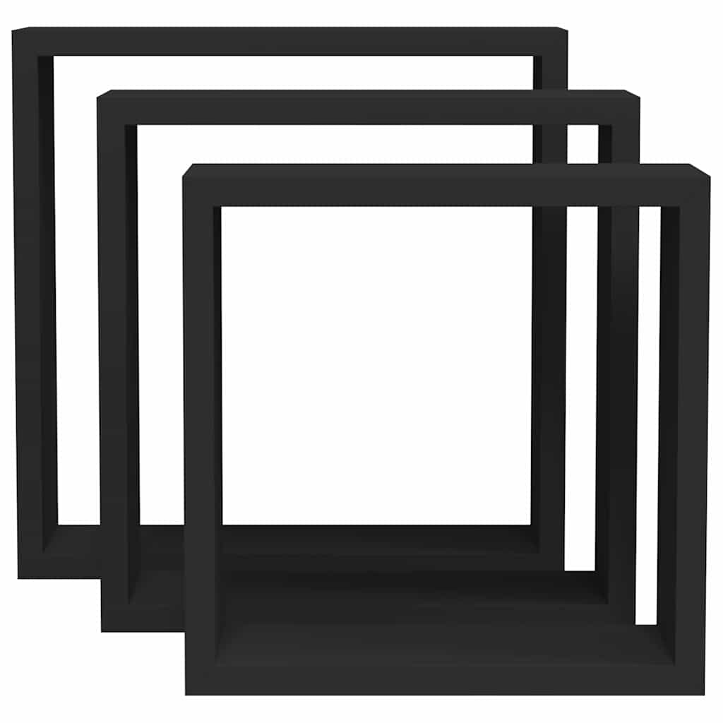 Wall Cube Shelves 3 pcs Black MDF