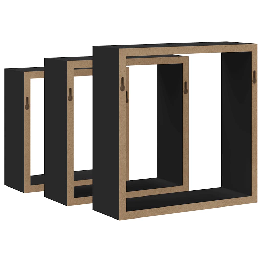 Wall Cube Shelves 3 pcs Black MDF