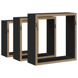 Wall Cube Shelves 3 pcs Black MDF
