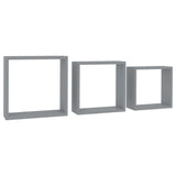 Wall Cube Shelves 3 pcs Grey MDF - Front View