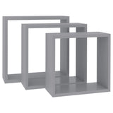 Wall Cube Shelves 3 pcs Grey MDF - Side View
