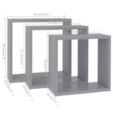 Wall Cube Shelves 3 pcs Grey MDF - Extra Image