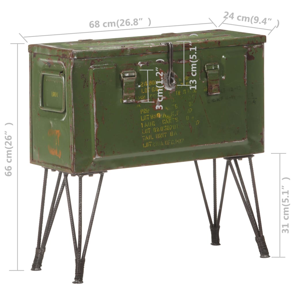 Storage Trunk Military Style 68x24x66 Cm Iron
