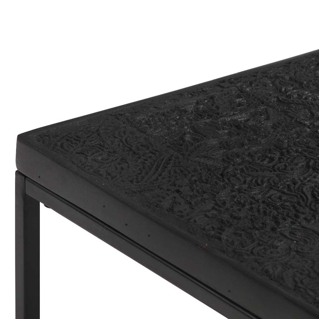Coffee Table Carved Top Black 110x60x34 cm Solid Mango Wood