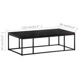 Coffee Table Carved Top Black 110x60x34 cm Solid Mango Wood - Close-Up Angle