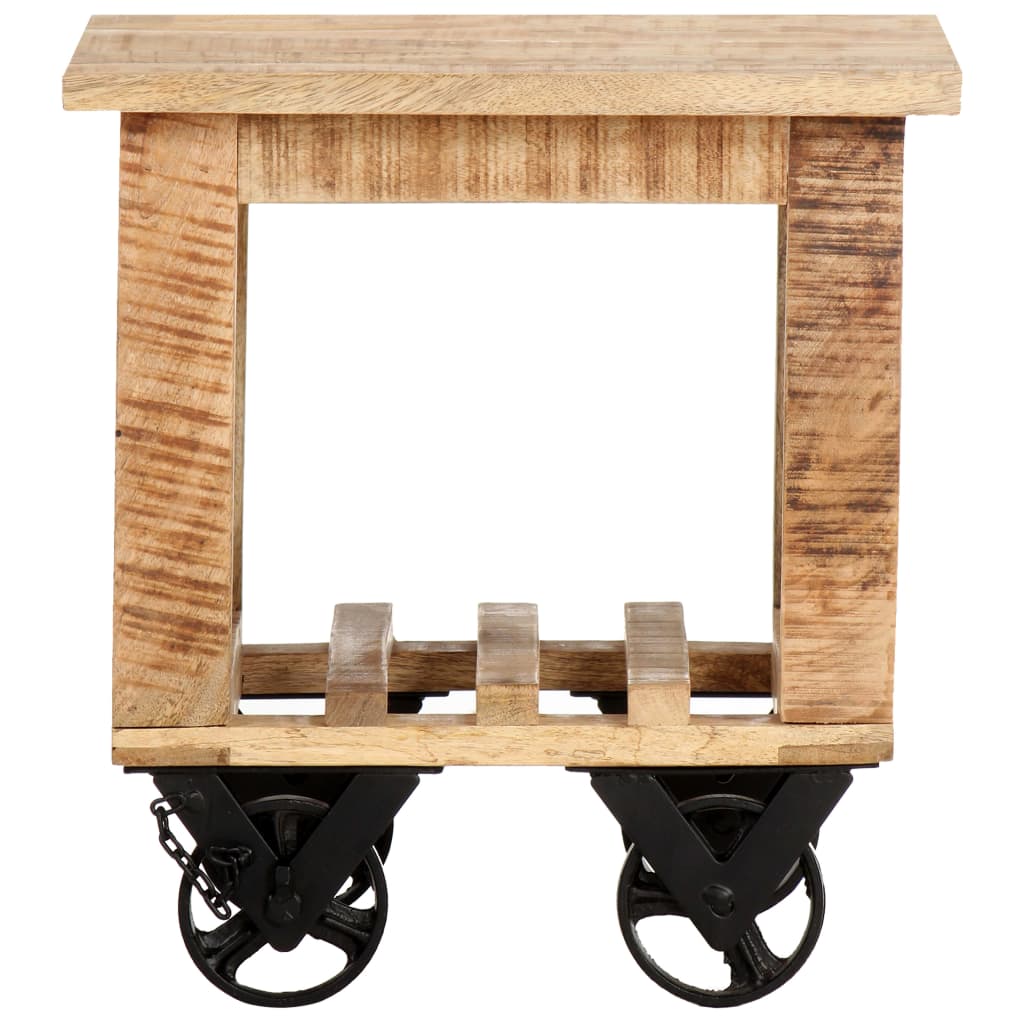Side Table With Wheels 40x40x42 Cm Rough Mango Wood