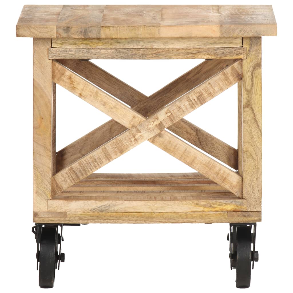 Side Table With Wheels 40x40x42 Cm Rough Mango Wood