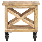 Side Table With Wheels 40x40x42 Cm Rough Mango Wood - Side View