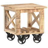 Side Table With Wheels 40x40x42 Cm Rough Mango Wood - Low Angle