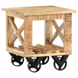 Side Table With Wheels 40x40x42 Cm Rough Mango Wood - Extra Image