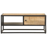 Coffee Table with Carved Door 90x55x36 cm Rough Mango Wood - Front View