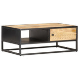Coffee Table with Carved Door 90x55x36 cm Rough Mango Wood - Extra Image